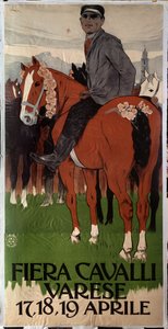Reklámplakát lópiacra Varese-ben, Olaszországban alkotó: Leopoldo Metlicovitz