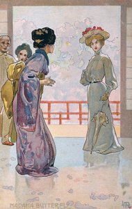 Képeslap, amely a "Madame Butterfly" premierjére készült, Bresciában alkotó: Leopoldo Metlicovitz