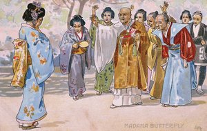 Képeslap, amely a "Madame Butterfly" premierjére készült, Bresciában alkotó: Leopoldo Metlicovitz