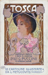 Puccini Tosca című operájának kottalapjának címlapja, 1910 körül (színes litó) alkotó: Leopoldo Metlicovitz