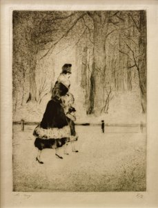 Hölgy gyermekkel az állatkertben alkotó: Lesser Ury