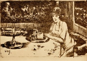 A kávéházban. Hölgy az asztalnál a verandán alkotó: Lesser Ury