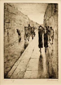 Sétálók az esőben a lófülke előtt alkotó: Lesser Ury
