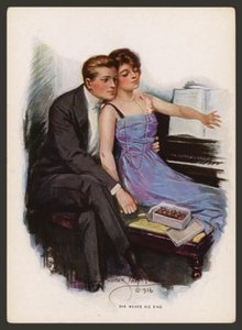 A nő viseli a férfi gyűrűjét (színes litográfia)