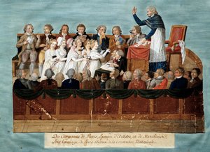 Francia forradalom: „” Párizs polgárai felajánlják ékszereiket a Nemzeti Kongresszusnak”” Illustration des Freres Lesueur (18. század). 1792-1795. Párizs, Carnavalet múzeum – Angol forradalom – Párizs polgárai ékszereiket a Natinak adományozzák alkotó: Lesueur Brothers