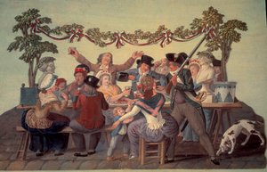 1789-es francia forradalom: „A köztársasági étkezés””. Gouache des freres Lesueur (18. század) alkotó: Lesueur Brothers