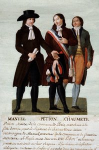 Francia forradalom: a forradalmárok Jerome Petion (1756-1794), Jacques Antoine (Jacques-Antoine) Manuel (1775-1827) és Pierre-Gaspard (Pierre Gaspard) Chaumette dit Anaxagoras (1763-1794), az unbrid szóvivője. Gouache a Lesueur fivérektől (18 alkotó: Lesueur Brothers