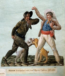 Francia forradalom: két polgár harcol. Gouache a Lesueur testvérektől (18. század) alkotó: Lesueur Brothers