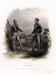 Találkozó San Martin és Bolivar tábornokok között, Guayaquil, Ecuador, 1822, 19. század. alkotó: Levy