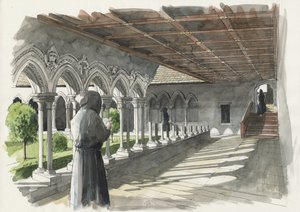 A Lanercost Priory kolostor rekonstrukciója (akvarell, papír) alkotó: Liam Wales