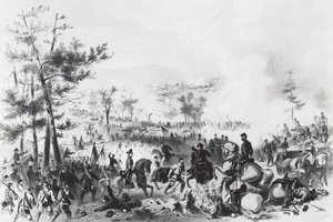 Gettysburgi csata, a George Gordon Meade vezette uniós erők győzelme és Robert Edward Lee tábornok veresége július 1-3. alkotó: Unbekannt Unbekannt