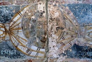 Krisztus arca, sérült freskó a Metamorphosis Sotiros templomban, Voutas, Kréta, Görögország (fotó) alkotó: Unbekannt Unbekannt