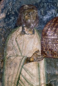 Agia Anna templom freskóvásárlója, kezében templommodell, freskó 1642-ből, Anisaraki, Kréta, Görögország alkotó: Unbekannt Unbekannt