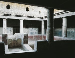 Olaszország, Campania, Oplonti, Torre Annunziata régészeti terület, Roman Villa Poppaea, Kis beltéri átrium szökőkúttal a kert öntözésére alkotó: Unbekannt Unbekannt