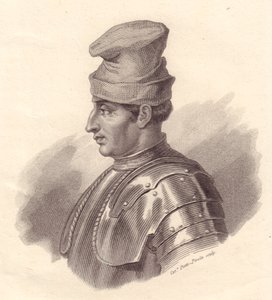 Niccolo Fortebraccio olasz katonai vezető portréja, más néven della Stella (1389-1435), Caterina Piotti-Pirola rézmetsze alkotó: Unbekannt Unbekannt