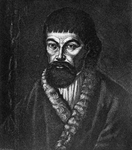 Jemeljan Ivanovics Pugacsov (kb. 1742-1775), az 1773-1774-es oroszországi kozák- és parasztlázadás vezetőjének portréja, olajfestmény utáni metszet alkotó: Unbekannt Unbekannt