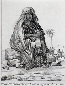 Rene Caillie (1799-1838), arab ruhát viselő felfedező, a Koránról elmélkedik. alkotó: Unbekannt Unbekannt