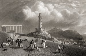 Nelson emlékműve, Calton Hill, Edinburgh, Kernot által metszett „Európa legfontosabb városainak nézetei” című művéből, 1832-ben Londonban adták ki alkotó: Lieutenant Colonel Batty