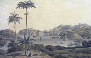 St. George városának kilátása Grenada szigetén, a Belmont Estate-ről, vésette William Daniell (1769-1837), 1810 körül alkotó: Lieutenant Colonel J. Wilson