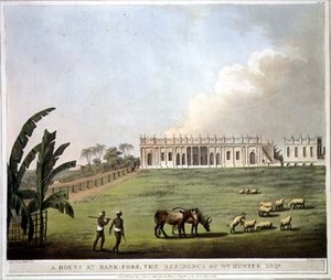 Egy ház Bankipore-ban, Wm rezidenciájában. Hunter Esqr., 40. tábla a „Picturesque Scenery in the Kingdom of Mysore”-ból, H. Merke metszete, pub. írta: Edward Orme (1774-1820 körül) 1804 (akvatinta)