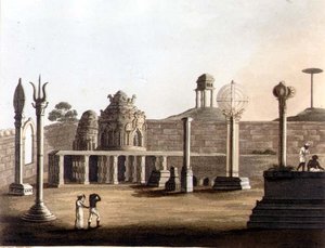 Egy mór mecset Bangalore-ban, 19. tábla a „Pictorial Scenery in the Kingdom of Mysore”, pub. írta: Edward Orme (1774-1820 körül) 1804 (akvatinta)