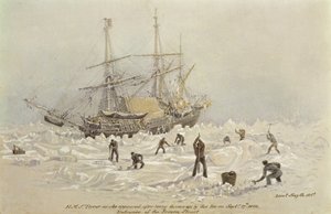 Incidensek egy kereskedési úton: HMS Terror, amint megjelent, miután feldobta a jég a Frozen Channelben, 1836. szeptember 27. alkotó: Lieutenant Smyth