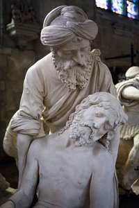A síremlék és a Szűz ájulása, részlet: Arimatheai József felemeli Jézust alkotó: Ligier Richier