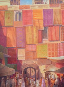 Városfal szőnyegekkel, Jaisalmer alkotó: Lincoln Seligman