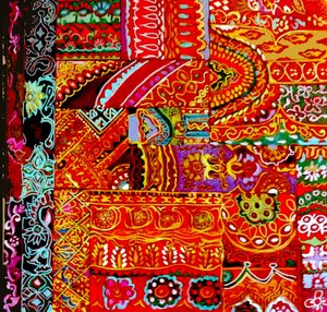Indiai hímzés, 2017 (vászon színes, részletes, etnikai, sree, virágos, India)