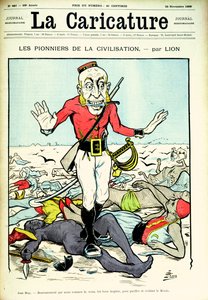 A civilizáció úttörői, John Bull, aki békét és civilizációt hoz a világnak, a "La Caricature" magazin címlapja, 1898. november 26. alkotó: Lion