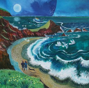 Walkers at Hartland Bay, 2019 (akril, papír) alkotó: Lisa Graa Jensen