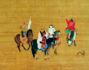 Kublai kán (1214-94) Vadászat, Jüan-dinasztia (tus és színes, selyem) (részlet) alkotó: Liu Kuan tao