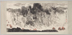 Ujjfestmény táj hajókkal alkotó: Liu Zhongdong