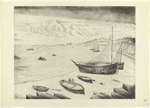 Nyolc kikötött hajó egy tengerparton Les Vaisseaux (eredeti cím) alkotó: Lodewijk Schelfhout (signed by artist)
