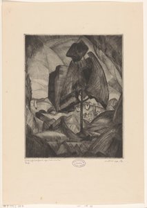 Boom in een heuvellandschap met meer A fa a tó mellett (eredeti cím) A fa tóval (cím a tárgyon) alkotó: Lodewijk Schelfhout (signed by artist)