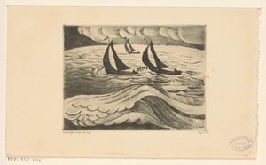 Három vitorlás hajó a tengeren vihar közben La Tempête (eredeti cím) alkotó: Lodewijk Schelfhout (signed by artist)