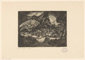 Dombos táj fákkal és épületekkel Le Soir (eredeti cím az objektumon) alkotó: Lodewijk Schelfhout (signed by artist)