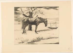Ló a havas tájban Vieillesse (eredeti cím) alkotó: Lodewijk Schelfhout (signed by artist)