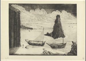 Két kikötött hajó a tengerparton Le Rocher (eredeti cím) alkotó: Lodewijk Schelfhout (signed by artist)