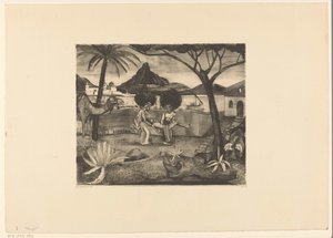 Két férfi egy férfit cipel a kertben alkotó: Lodewijk Schelfhout (signed by artist)
