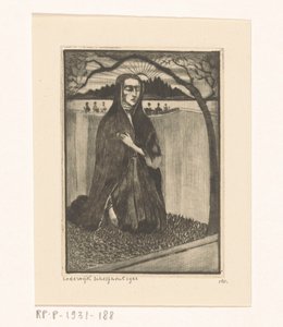 Nő a sírnál Femme au tombeau (eredeti cím) alkotó: Lodewijk Schelfhout (signed by artist)