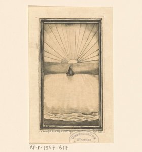 Vitorlás hajó a tengeren kelő vagy lenyugvó napkor alkotó: Lodewijk Schelfhout (signed by artist)