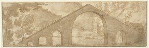 Meredek híd a tájon alkotó: Lodewijk Toeput (attributed to)