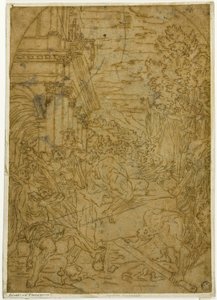 Szent Benedek elmozdítja a követ, amelyet egy démon mozdulatlanná tett. alkotó: Lodovico Carracci