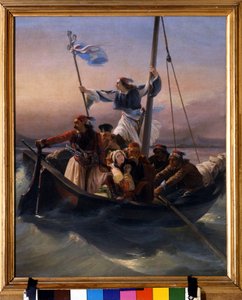 Görögök egy hajón Görögország allegóriája, a függetlenség felé menetelve az oszmán uralom és a görög szabadságharc (1821-1830) vagy a görög forradalom után. Ludovico Lipparini (1800-1856) festménye 1848 Verone alkotó: Lodovico Lipparini