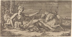 Diana pihen alkotó: Léon Davent after Francesco Primaticcio