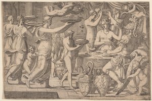 A Vénusz és a Mars Ámor és a Három Grácia szolgálja alkotó: Léon Davent, after Luca Penni