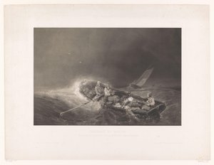 Vissers in een roeiboot op zee Marine gezichten (sorozat címe) Navy festmények. L. Sabatier mezzotintában litografálta Eug. Isabey (sorozat címe az objektumon) alkotó: Léon Jean Baptiste Sabatier