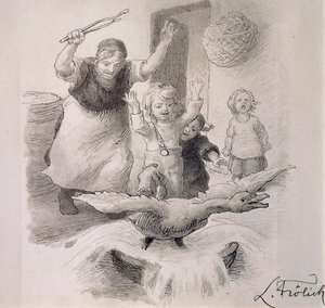 Csúnya kiskacsa, Lorenz Frolich (1820-1908) illusztrációja Hans Christian Andersen (1805-1875) meséhez.