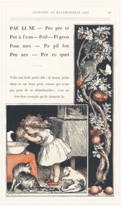 Pauline, Tiszta, Vizesedény, Haj, Galamb, Alma, Pillangó, Szilva, Papagáj, 29. oldal - Ábécé Lili kisasszony, L. Froelich és egy apuka (maga Hetzel). Bibliotheque  Magasin d